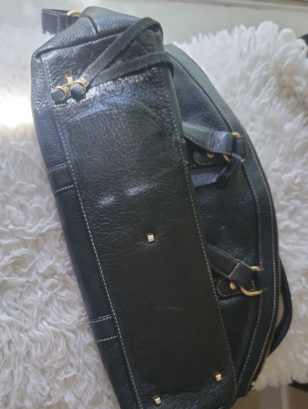 Black Leather Satchel Bag with Gold Hardware - Picture 6 of 6